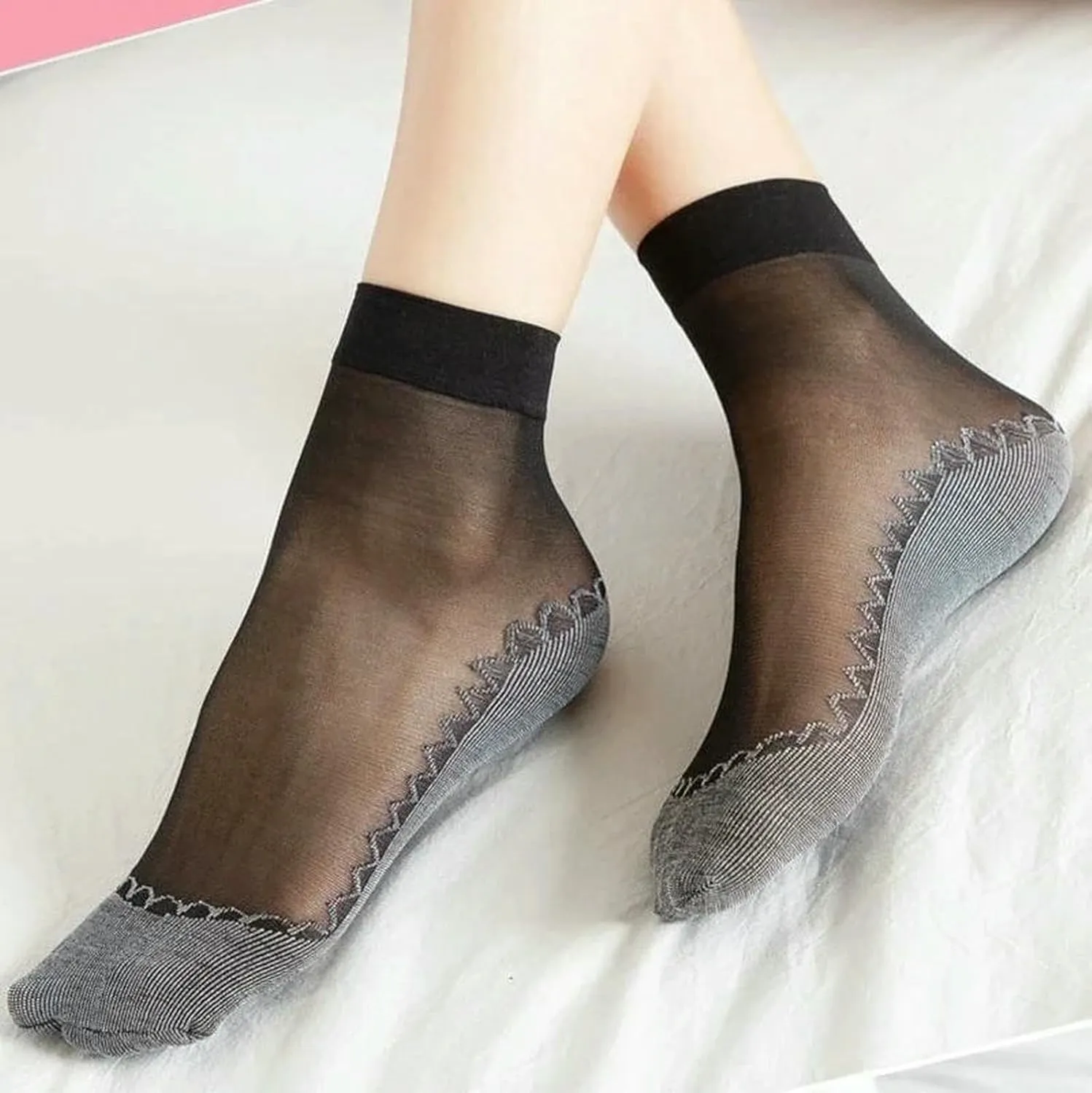 10 Pairs Women Spring Summer Soft Thin Silk Socks Non-Slip Fashion Transparent Breathable Sock
