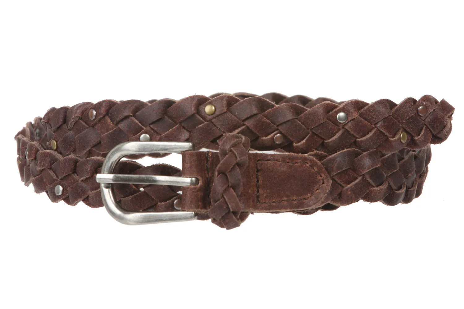 3/4" (18 mm) Braided Woven Skinny Leather Nailheads Belt
