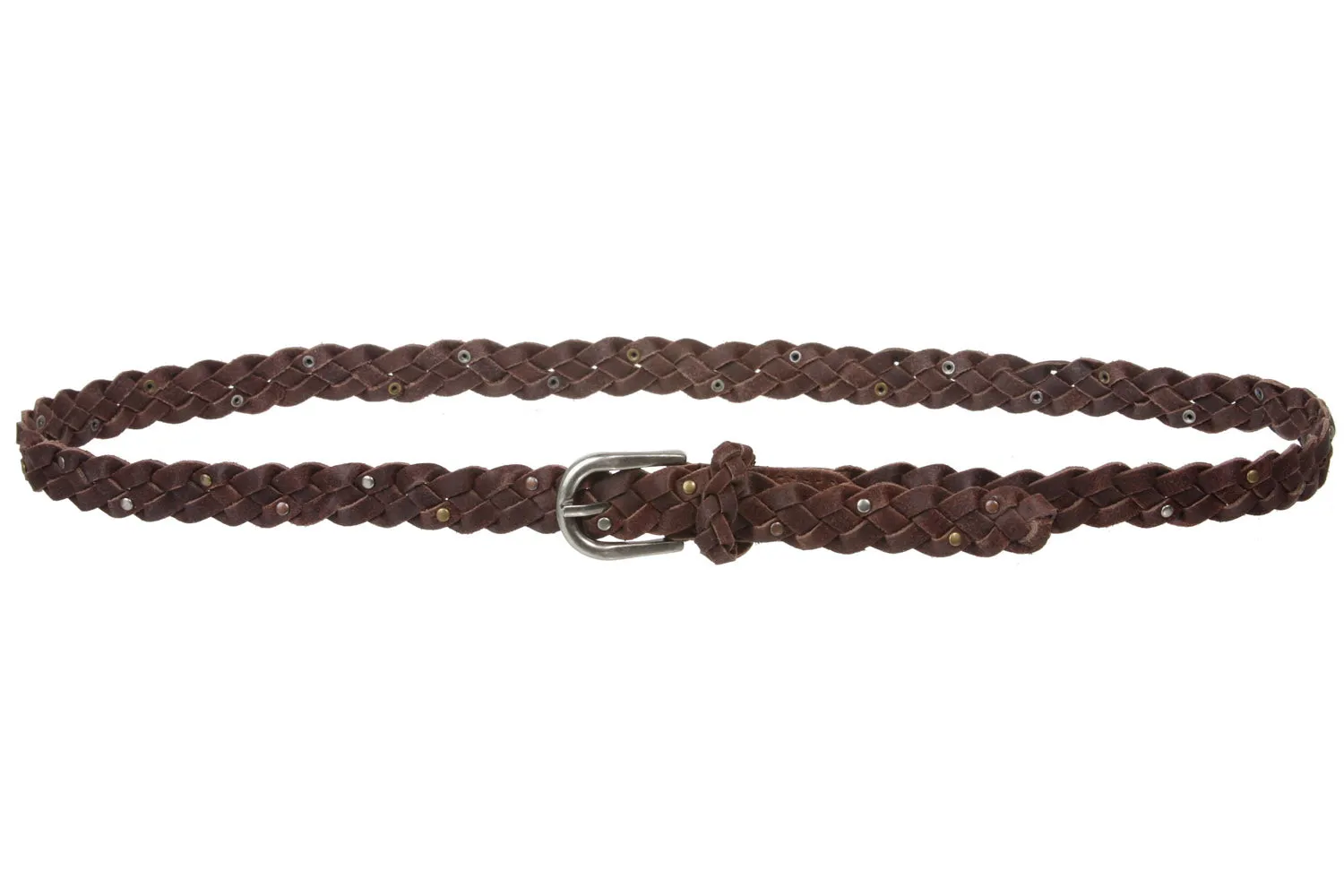 3/4" (18 mm) Braided Woven Skinny Leather Nailheads Belt