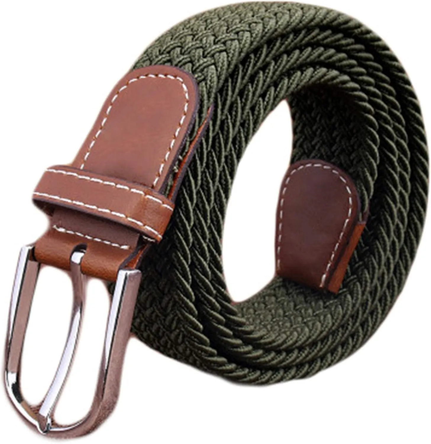 Andongnywell Elastic Stretch Woven Braided Belt for Men Women Square Business Buckle Waist Cinch Waist band