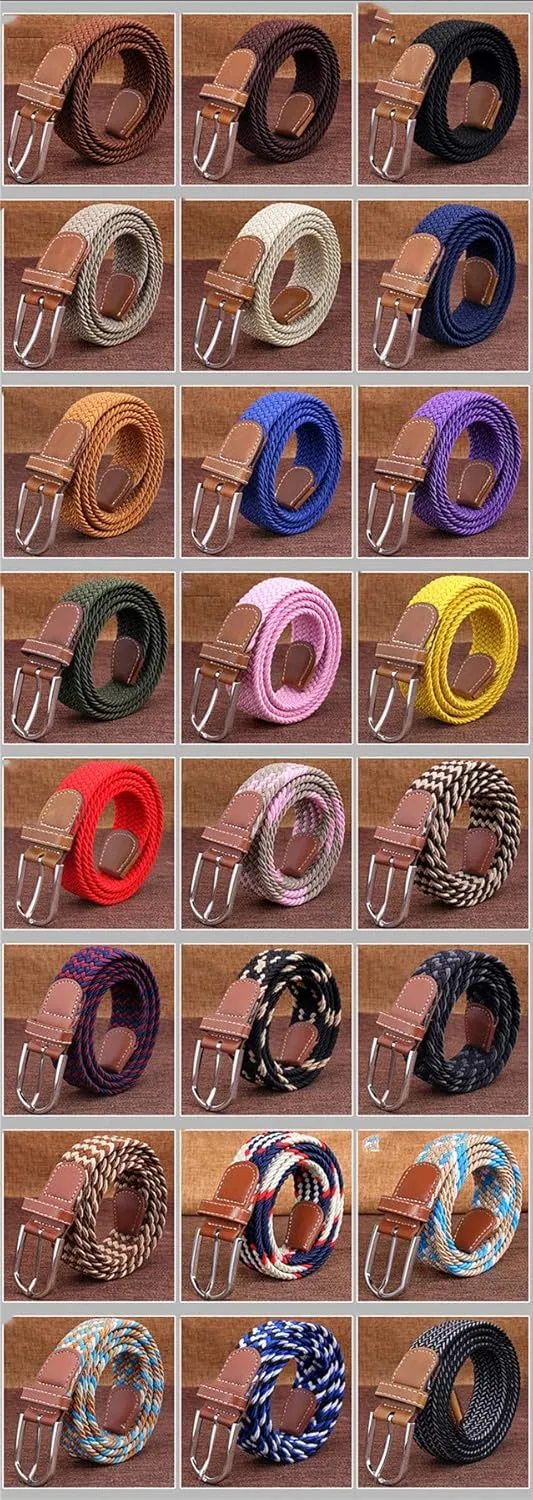 Andongnywell Men's Women's Braided Elastic Belt Casual Weave Canvas Fabric Woven Stretch Belt Waist Cinch Waistband