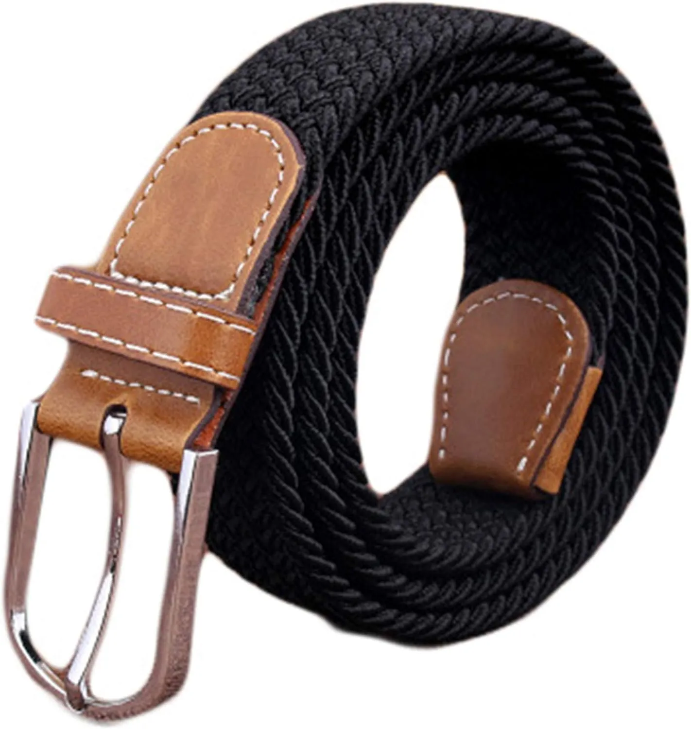 Andongnywell Men's Women's Braided Elastic Belt Casual Weave Canvas Fabric Woven Stretch Belt Waist Cinch Waistband