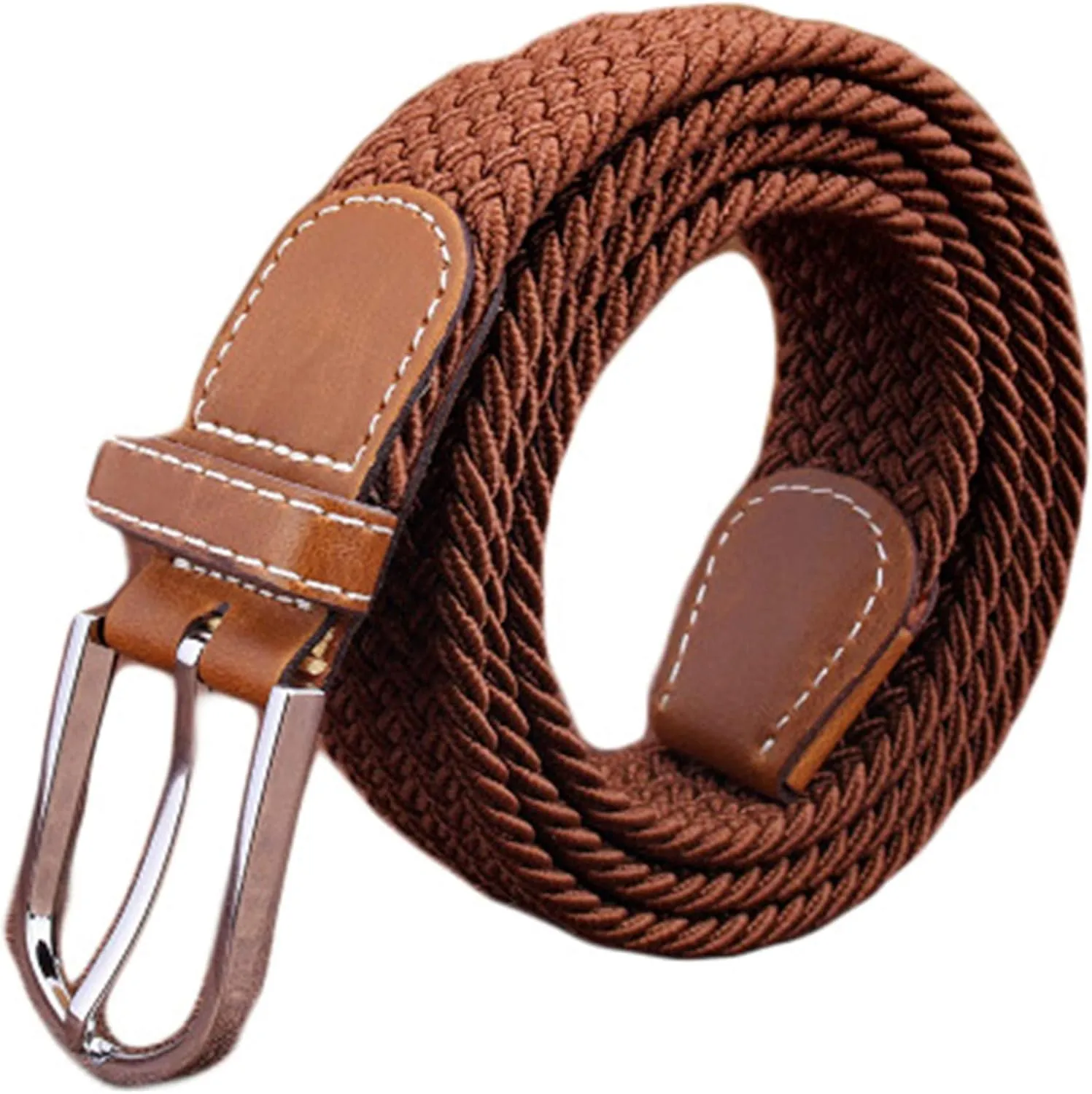 Andongnywell Men's Women's Braided Elastic Belt Casual Weave Canvas Fabric Woven Stretch Belt Waist Cinch Waistband