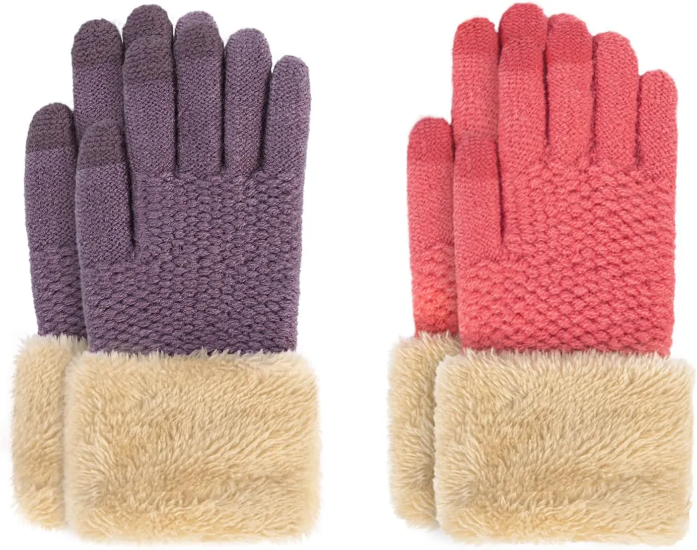 Arctic Paw Kids Winter Gloves 2 & 3 Pack - Touchscreen Knit Gloves with Faux Fur Cuff