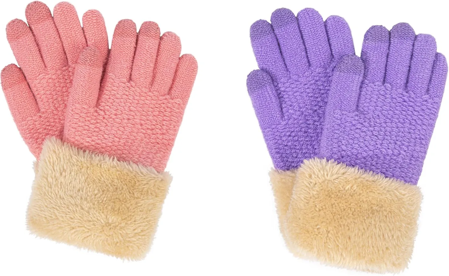 Arctic Paw Kids Winter Gloves 2 & 3 Pack - Touchscreen Knit Gloves with Faux Fur Cuff