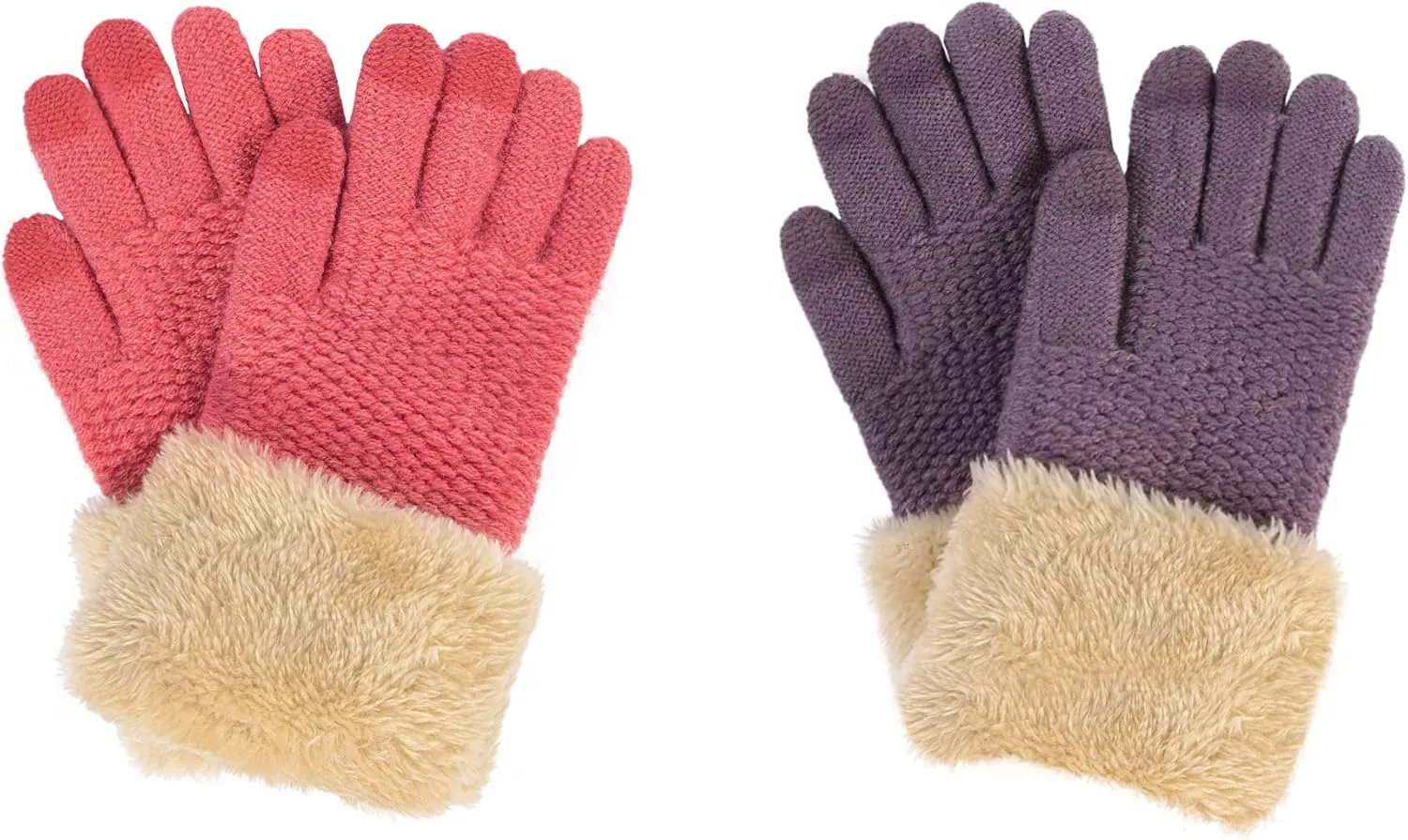 Arctic Paw Kids Winter Gloves 2 & 3 Pack - Touchscreen Knit Gloves with Faux Fur Cuff