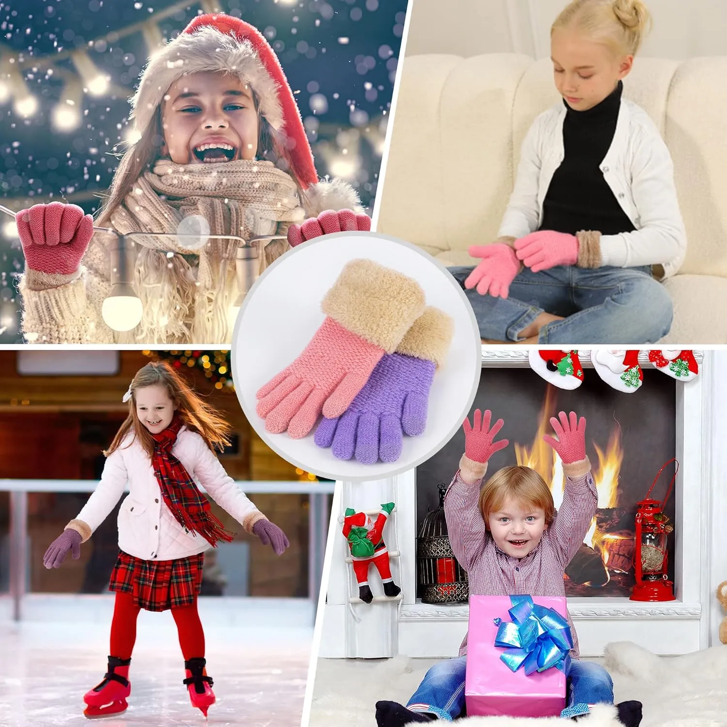 Arctic Paw Kids Winter Gloves 2 & 3 Pack - Touchscreen Knit Gloves with Faux Fur Cuff