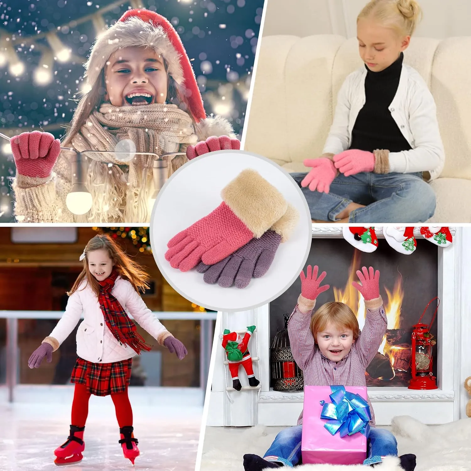 Arctic Paw Kids Winter Gloves 2 & 3 Pack - Touchscreen Knit Gloves with Faux Fur Cuff
