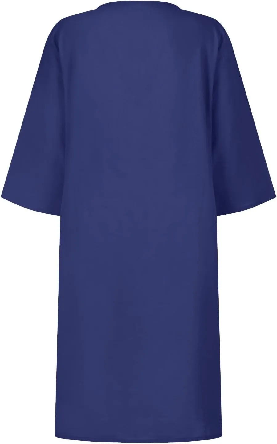 BAXLIMEK Cotton Linen Dresses for Women,2025 Spring Summer Casual V Neck 3/4 Sleeve Midi Dress,Elegant Plain Beach Dress