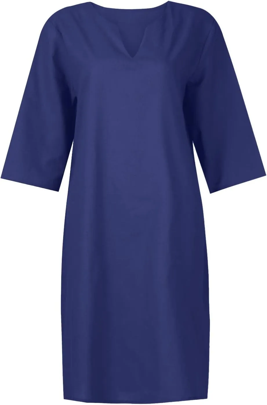 BAXLIMEK Cotton Linen Dresses for Women,2025 Spring Summer Casual V Neck 3/4 Sleeve Midi Dress,Elegant Plain Beach Dress