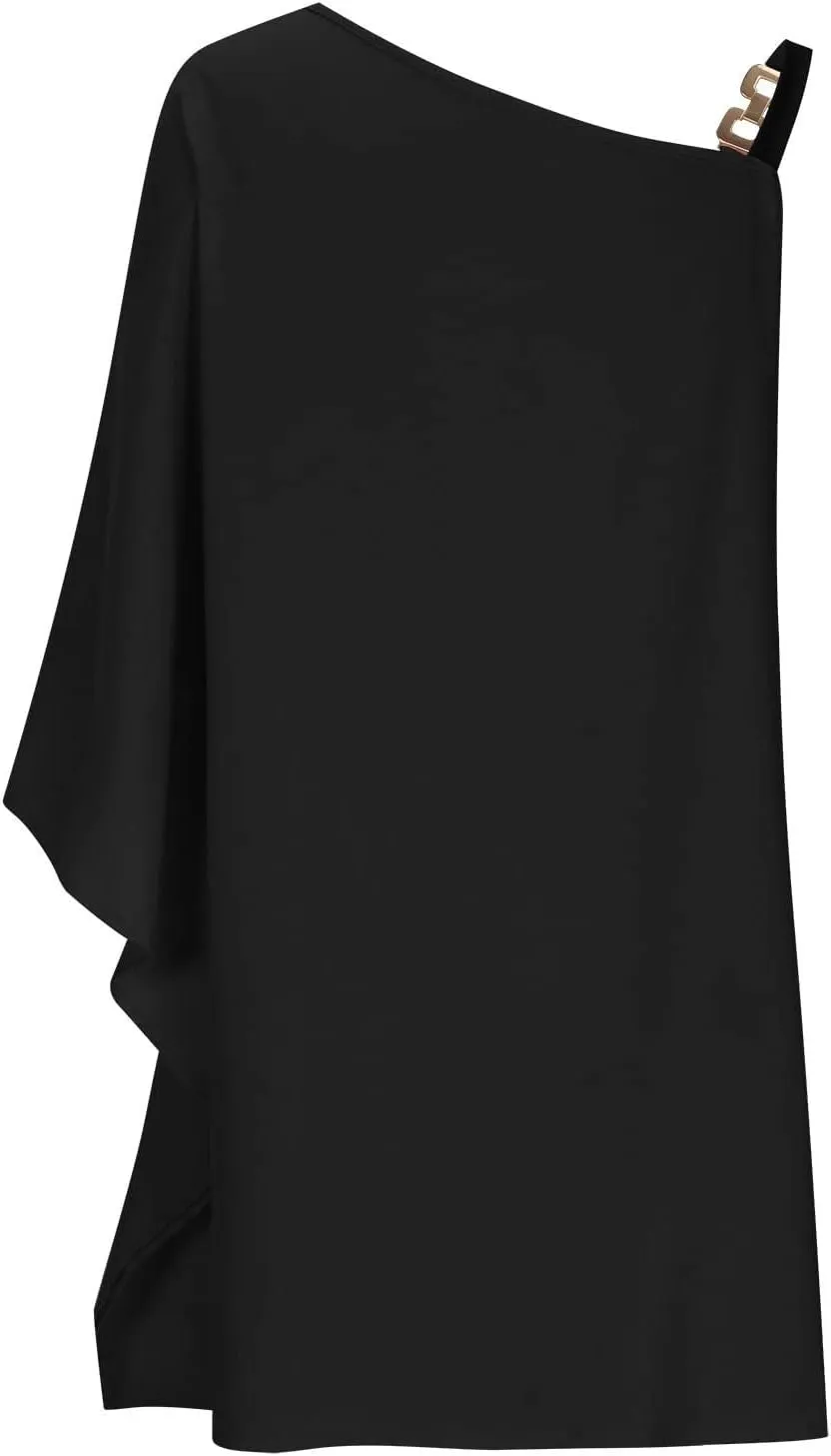 BAXLIMEK One Shoulder Dresses for Women 2025 Elegant Trendy Batwing Sleeve Club Party Dress Fashion Mini Wedding Guest Dress