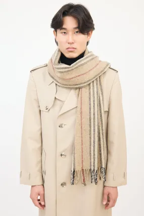 Brown & Multi Wool Nova Check Striped Fringe Scarf