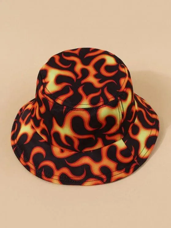 Casual Fire Print Bucket Hat