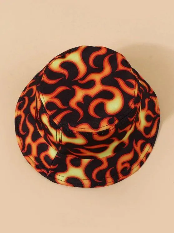 Casual Fire Print Bucket Hat