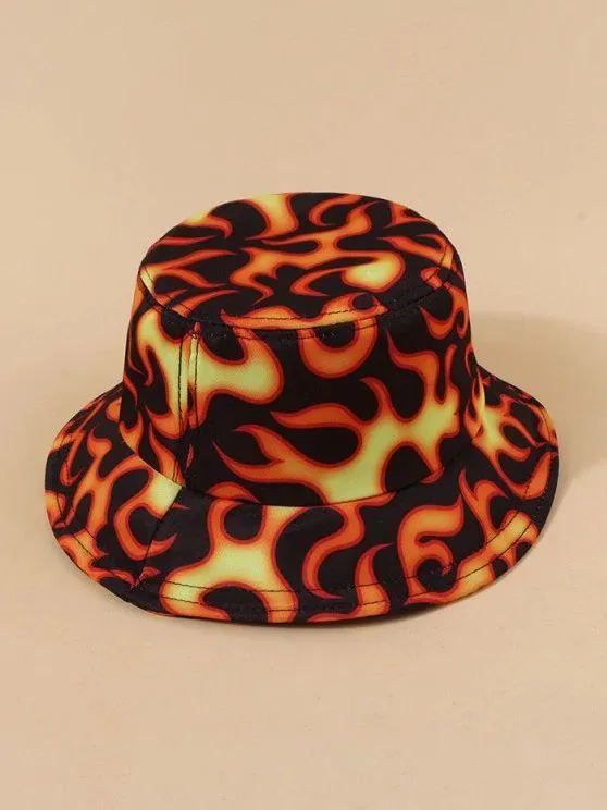 Casual Fire Print Bucket Hat