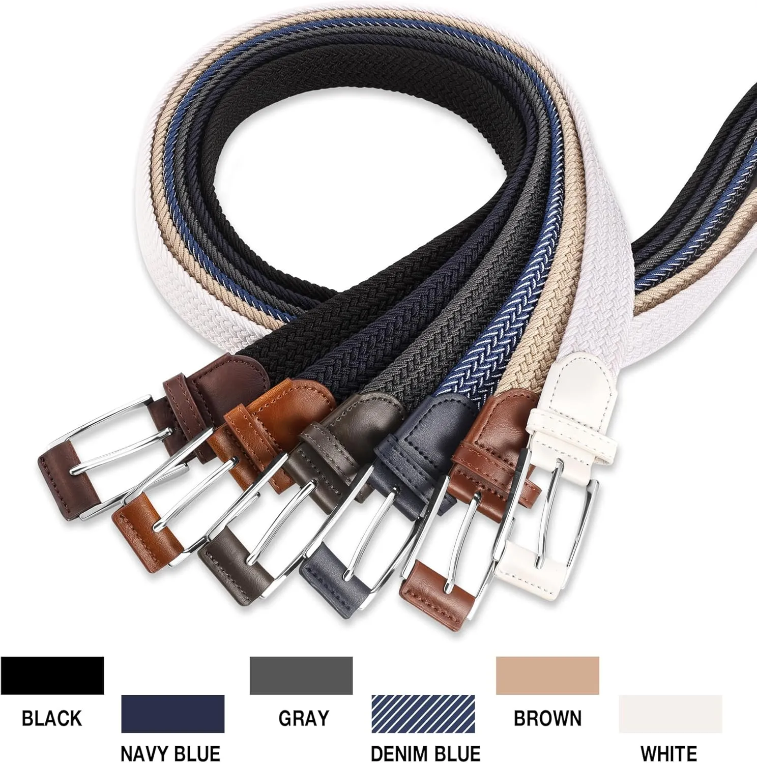 Casual Stretch Belts for Men, Adjustable Braided Mens Elastic Belt, Ideal Gifts for Golf, Dress, Work
