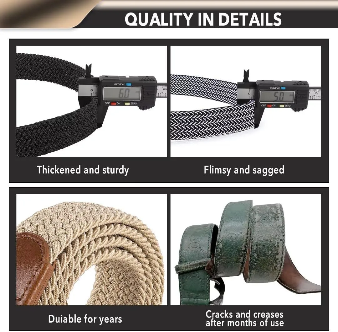 Casual Stretch Belts for Men, Adjustable Braided Mens Elastic Belt, Ideal Gifts for Golf, Dress, Work