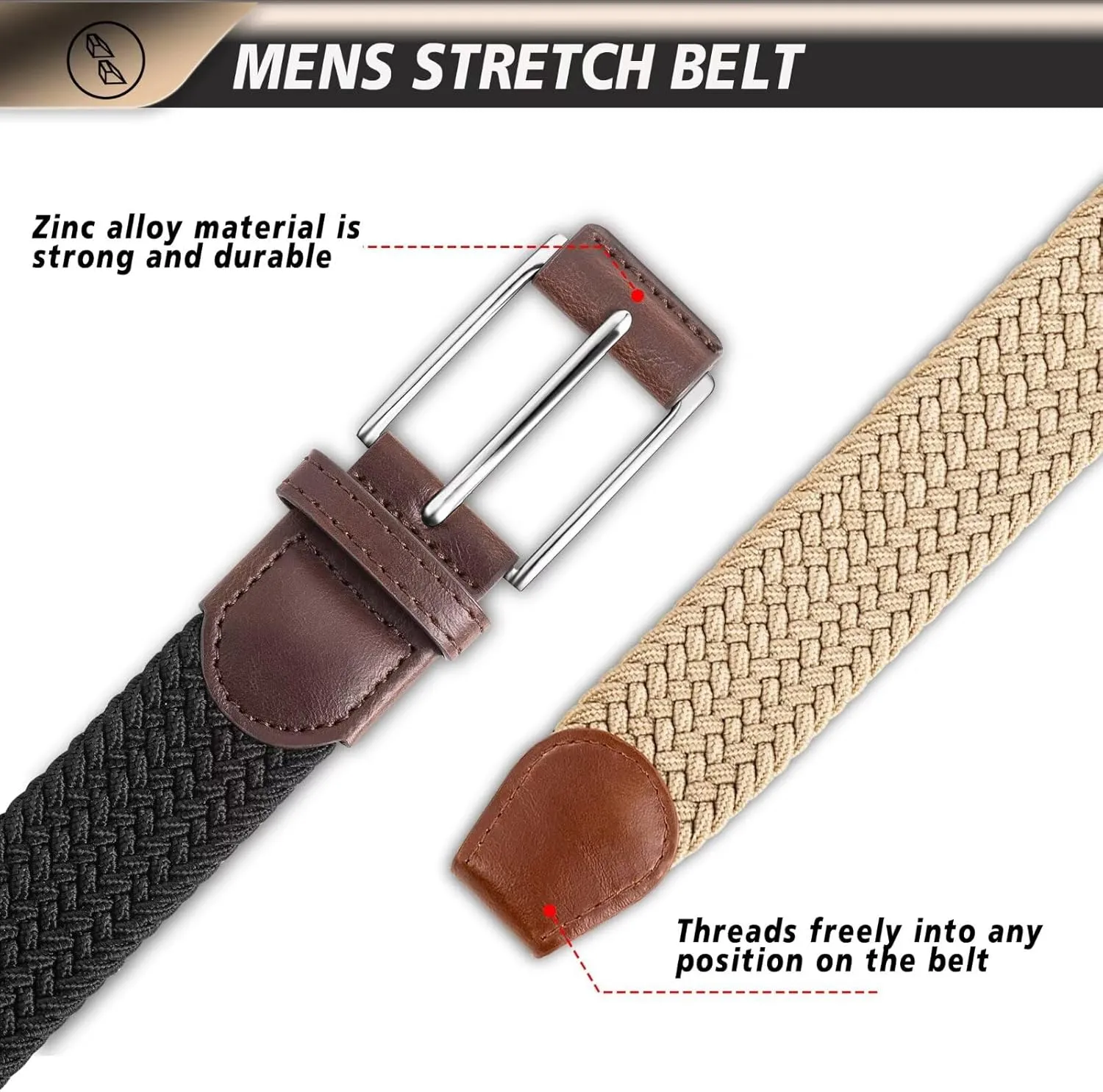 Casual Stretch Belts for Men, Adjustable Braided Mens Elastic Belt, Ideal Gifts for Golf, Dress, Work