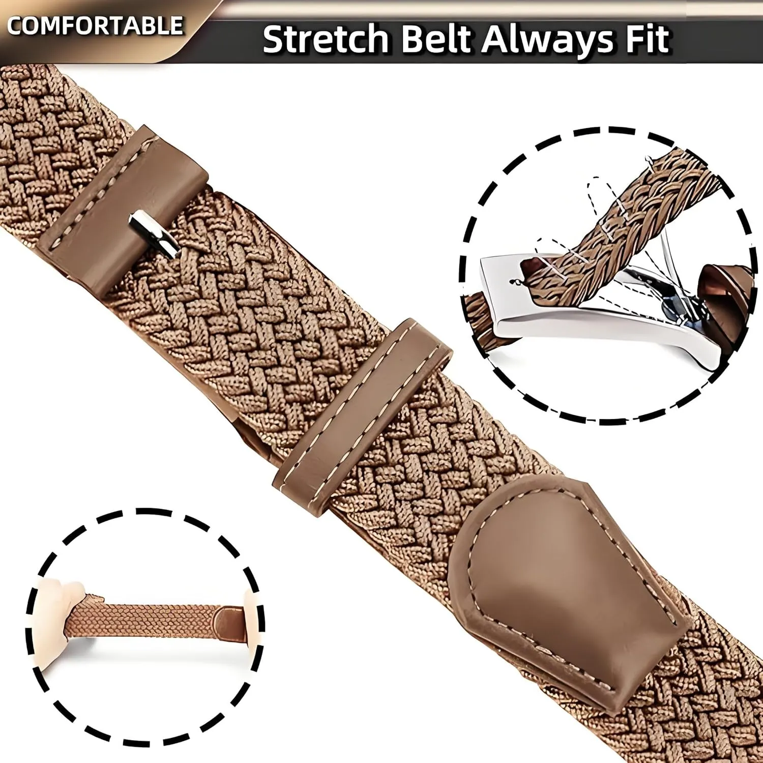 Casual Stretch Belts for Men, Adjustable Braided Mens Elastic Belt, Ideal Gifts for Golf, Dress, Work