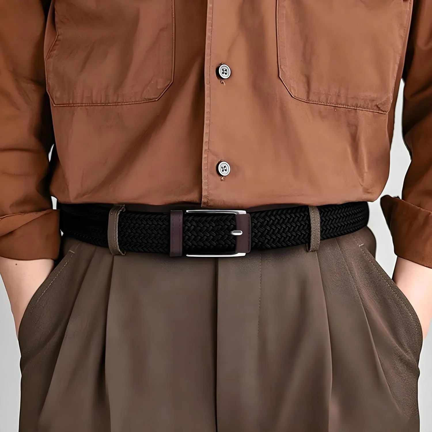 Casual Stretch Belts for Men, Adjustable Braided Mens Elastic Belt, Ideal Gifts for Golf, Dress, Work