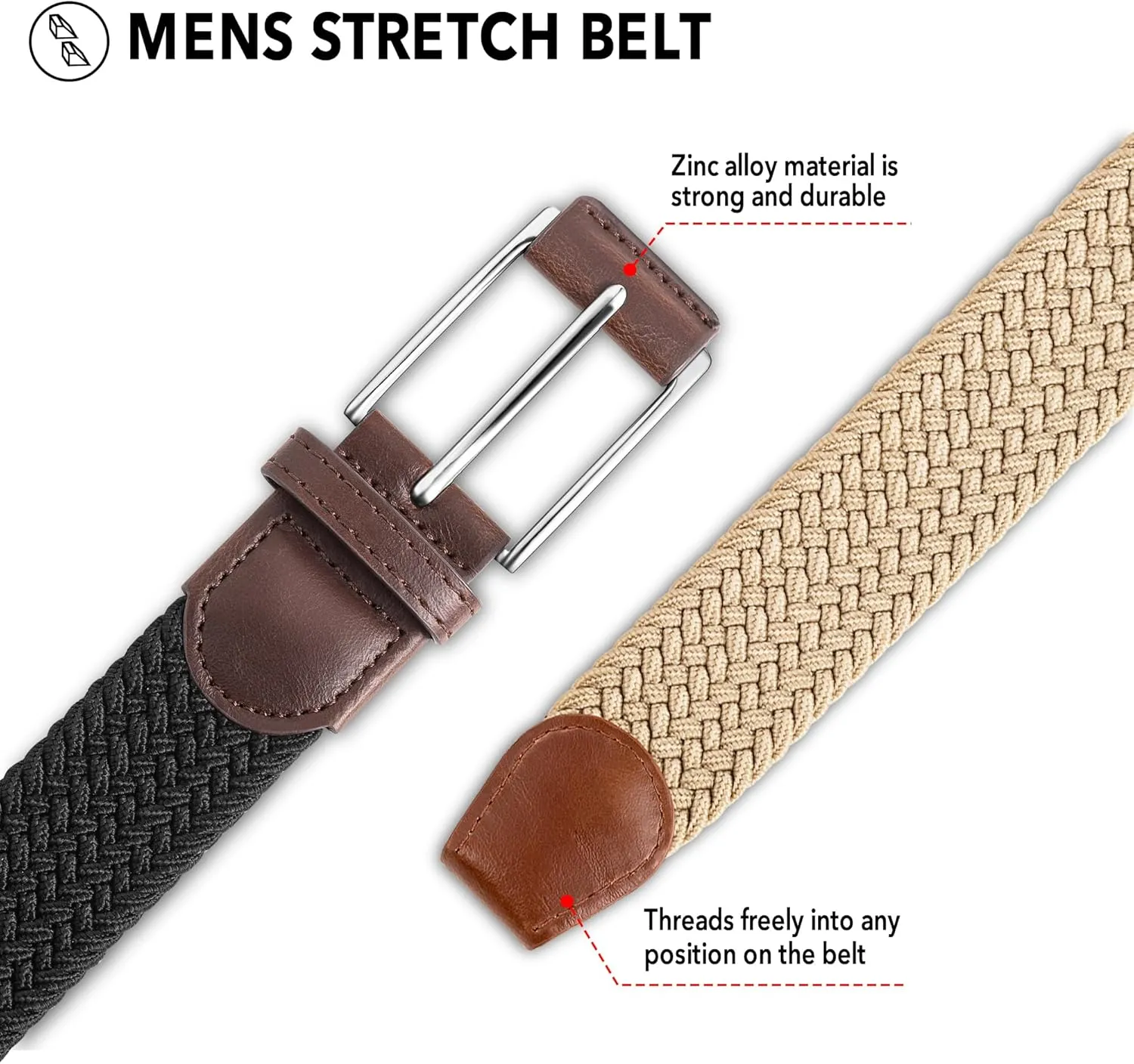 Casual Stretch Belts for Men, Adjustable Braided Mens Elastic Belt, Ideal Gifts for Golf, Dress, Work