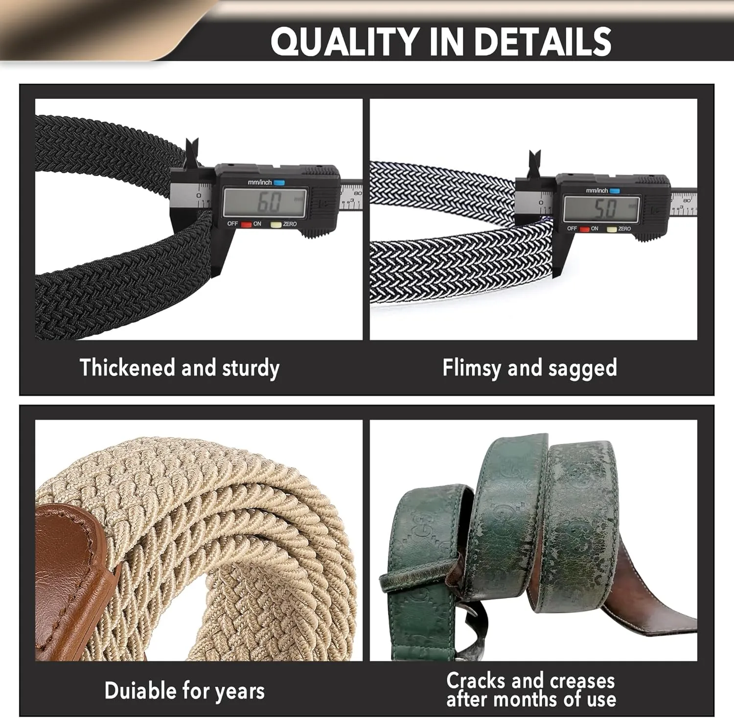 Casual Stretch Belts for Men, Adjustable Braided Mens Elastic Belt, Ideal Gifts for Golf, Dress, Work