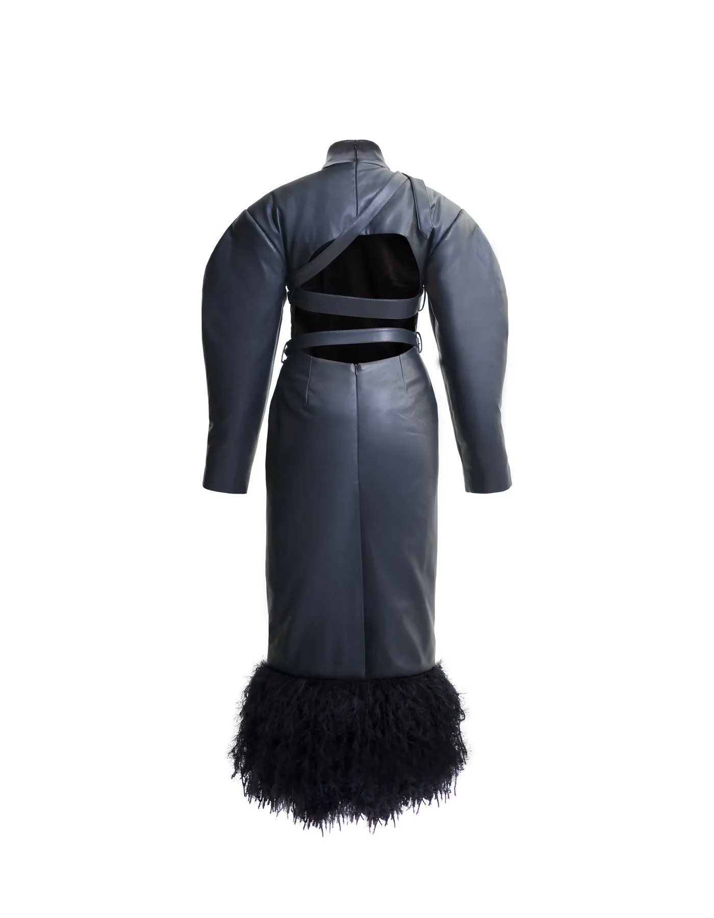 Chic High-Neck Fringed Faux Leather Dress