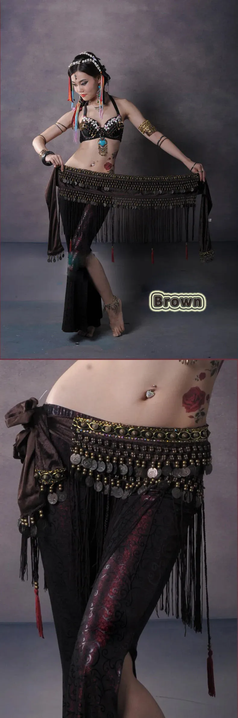 Copper Belly Dance Hip Scarf Coin Belt Tribal Costume