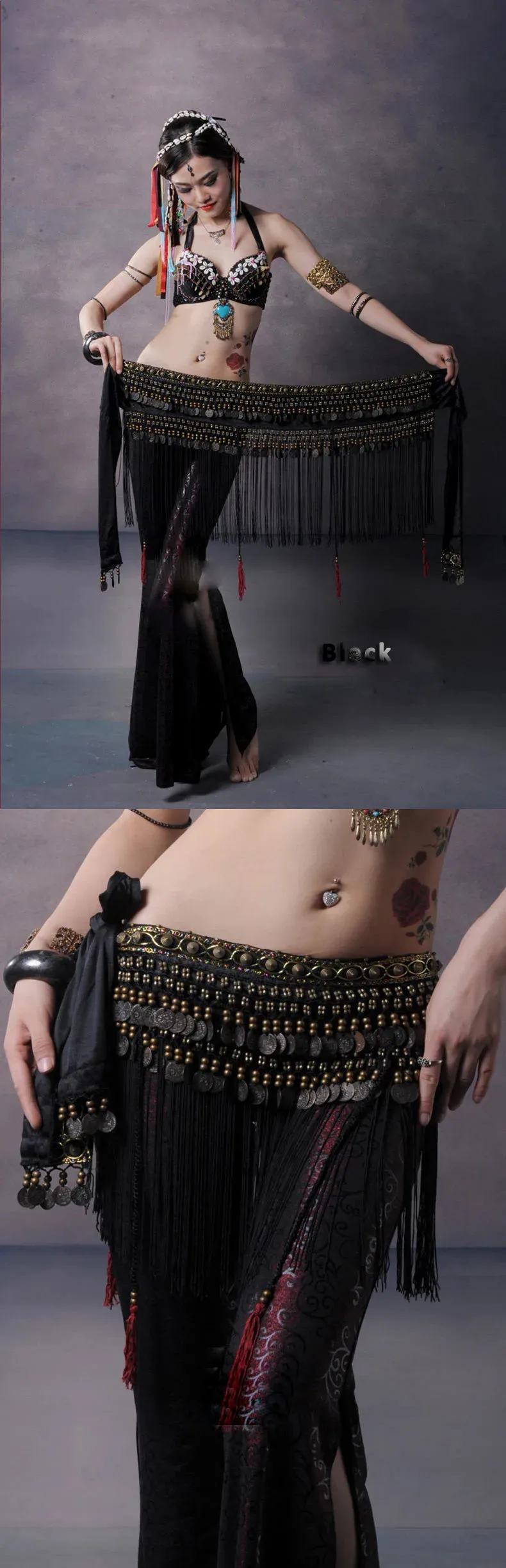 Copper Belly Dance Hip Scarf Coin Belt Tribal Costume