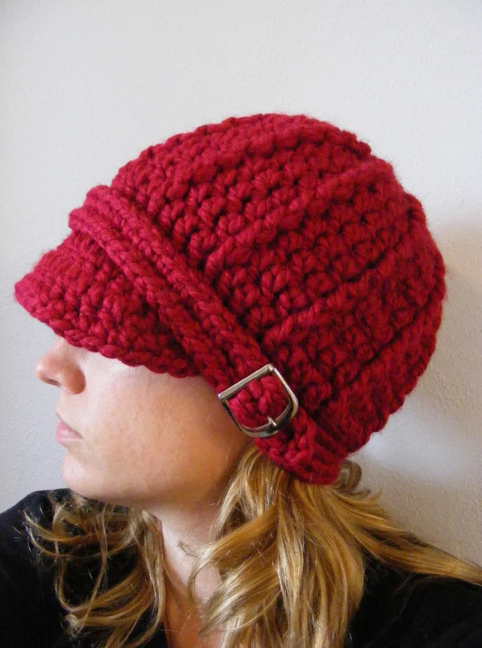 Cranberry red buckle beanie winter hat