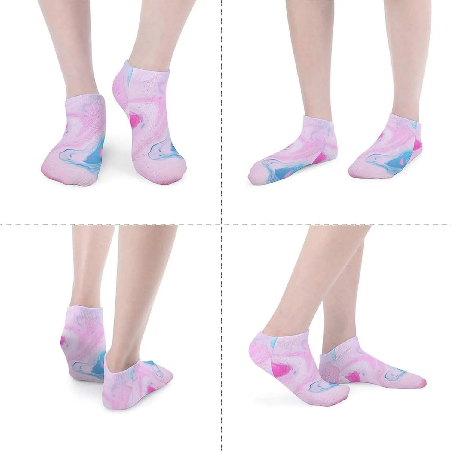 Cushion Ankle Running Socks Colorful Marble Pastel Blue Purple Low Cut Breathable Athletic Socks for Men Women 5 Pairs