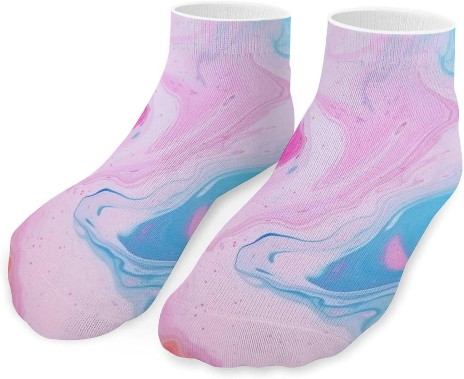 Cushion Ankle Running Socks Colorful Marble Pastel Blue Purple Low Cut Breathable Athletic Socks for Men Women 5 Pairs