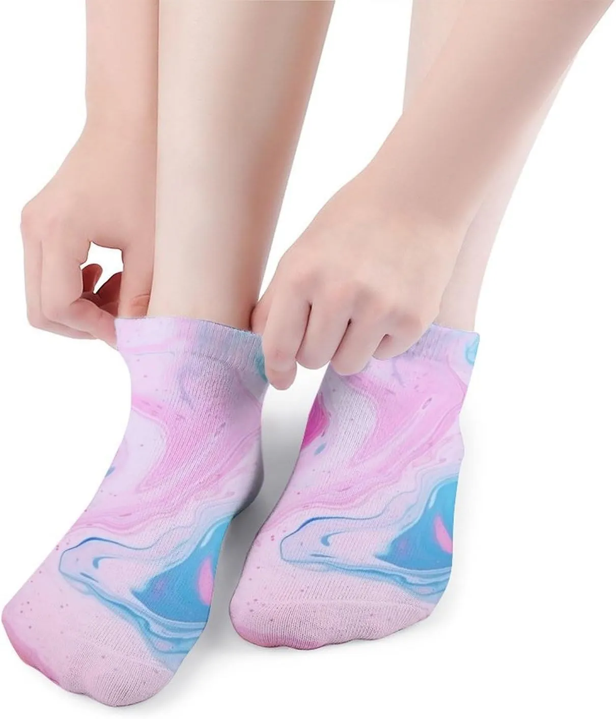 Cushion Ankle Running Socks Colorful Marble Pastel Blue Purple Low Cut Breathable Athletic Socks for Men Women 5 Pairs
