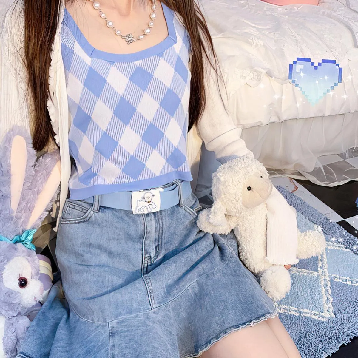 Cute Lamb Belt Soft Pastel Blue