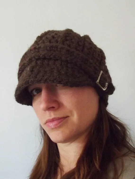 Dark brown wood buckle beanie winter hat