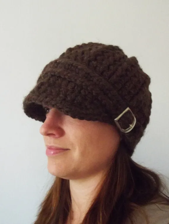 Dark brown wood buckle beanie winter hat