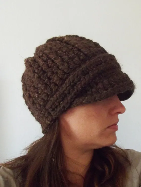 Dark brown wood buckle beanie winter hat
