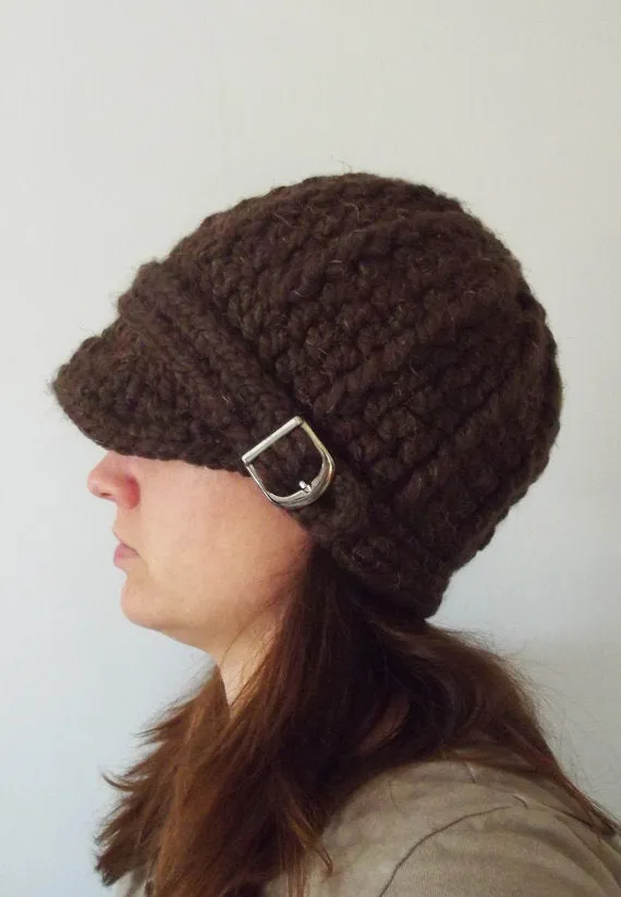 Dark brown wood buckle beanie winter hat