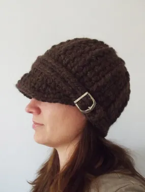 Dark brown wood buckle beanie winter hat
