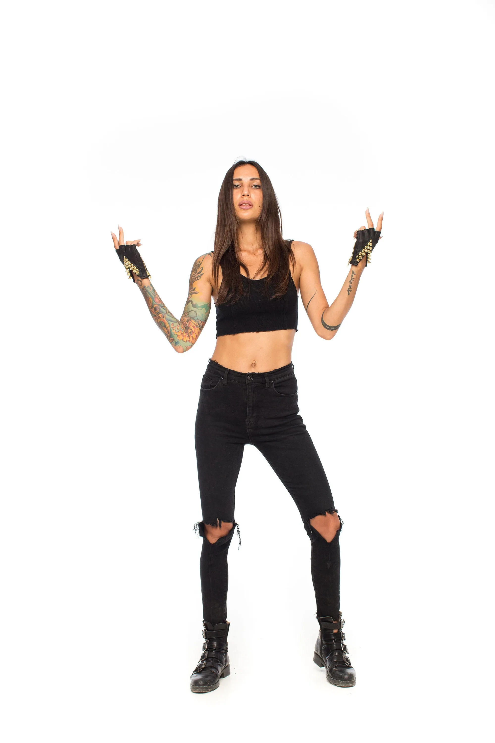 Desert Rider Gold Studded Fingerless Leather Gloves