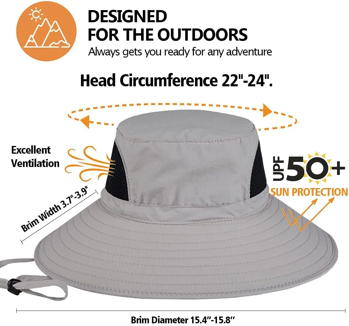 Duakrs Unisex Wide Brim Sun Hat,Outdoor UPF 50  Waterproof Boonie Hat Summer UV Protection Sun Caps