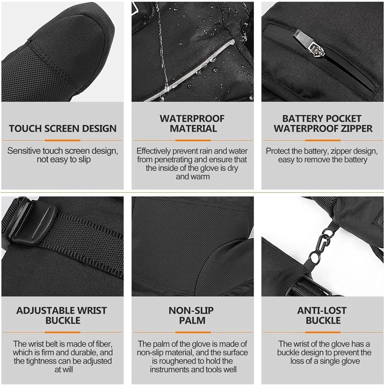 dubb Men's Heated Gloves Waterproof Keep Warm Wind Proof Touch Screen for Winter Outdoor Skiing Cycling Camping