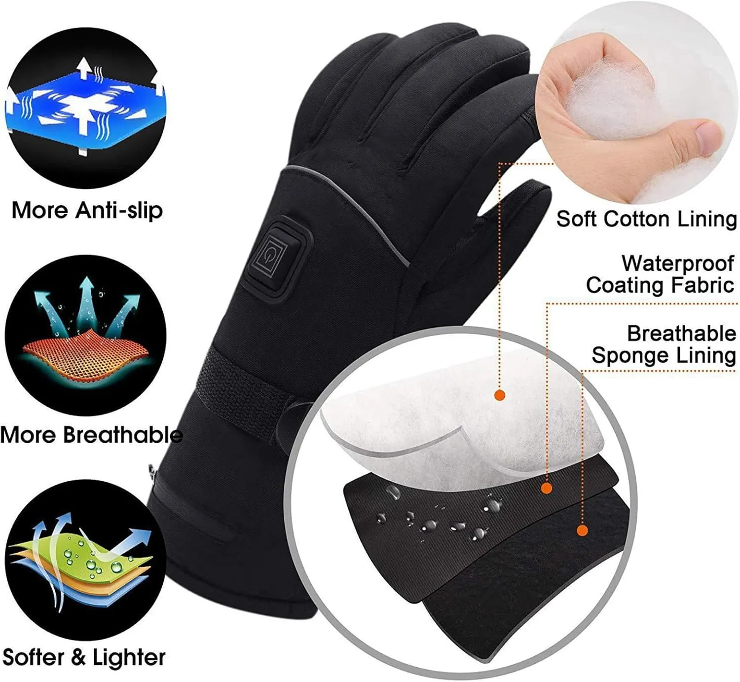 dubb Men's Heated Gloves Waterproof Keep Warm Wind Proof Touch Screen for Winter Outdoor Skiing Cycling Camping