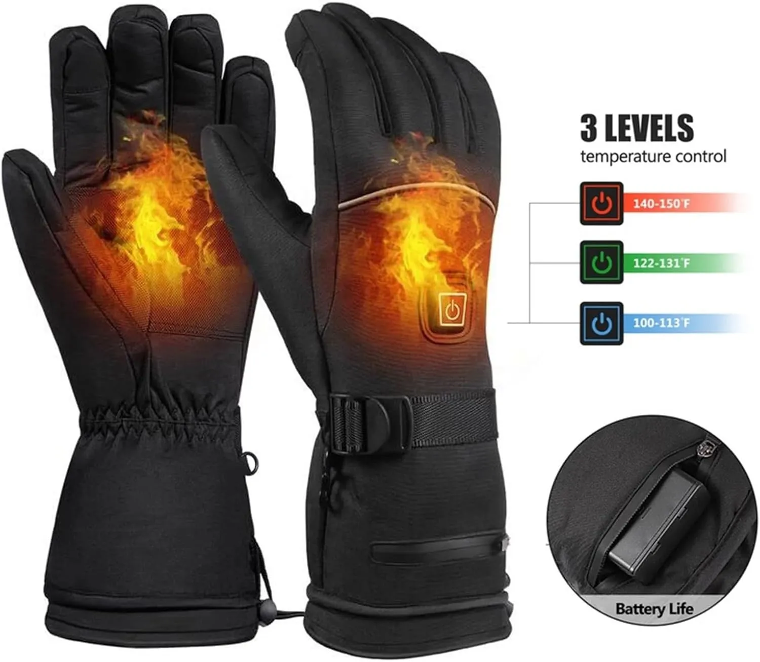 dubb Men's Heated Gloves Waterproof Keep Warm Wind Proof Touch Screen for Winter Outdoor Skiing Cycling Camping