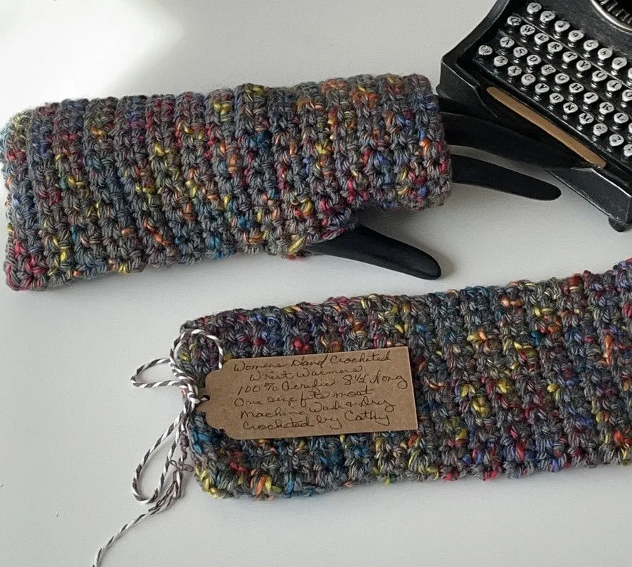 Extra Soft Gray & Rainbow Speckle Gaming Texting Writing Tech Fingerless Gloves Wrist Warmers Handmade Fashion Gift Women Accessory