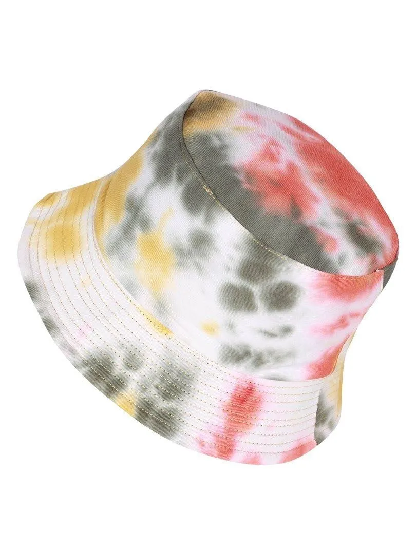 FabSeasons Multi Color Tie-Dye Reversible Bucket Hats: Orange-Green-Yellow