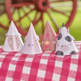 Farm Animal Party Hats x 8