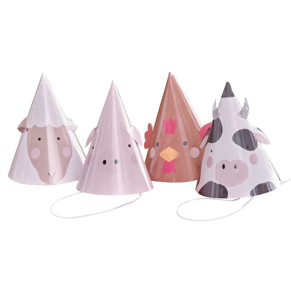Farm Animal Party Hats x 8