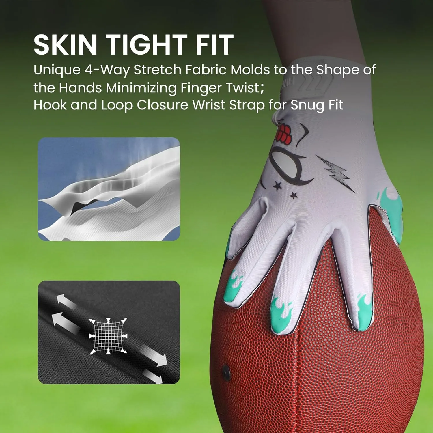 Football Receiver Gloves Youth White Green