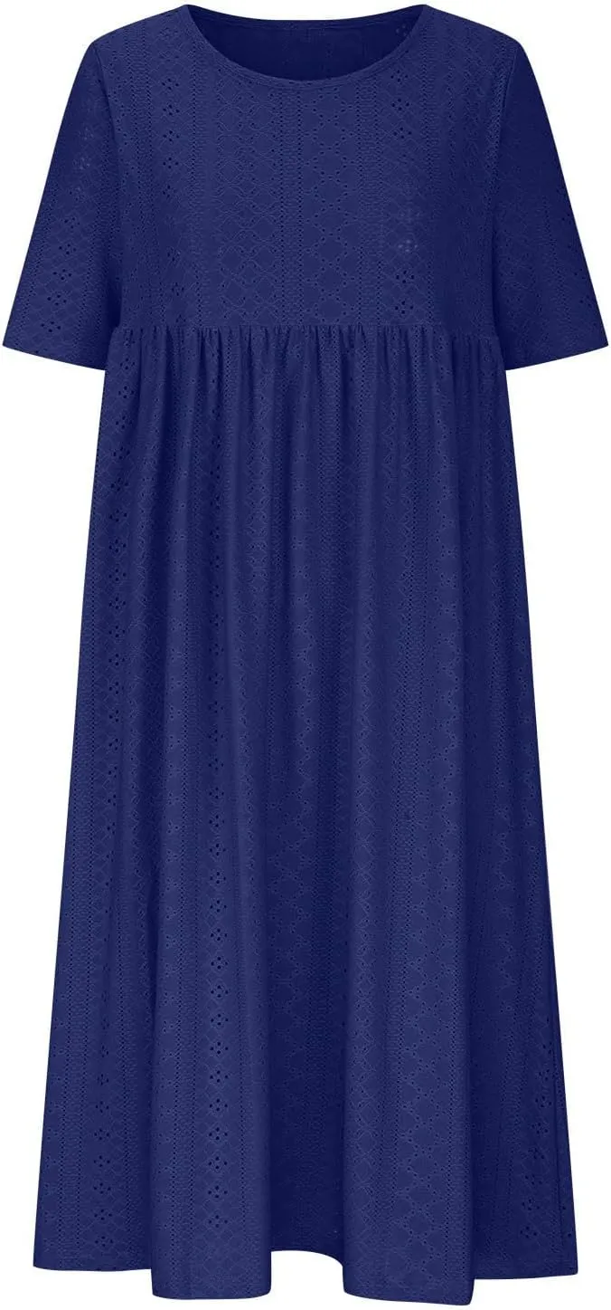 FZYLQY Eyelet Dresses for Womens 2024 Summer Casual Sundresses Sexy Hollow V Neck Dress Flowy Boho Beach Dresses with Pockets